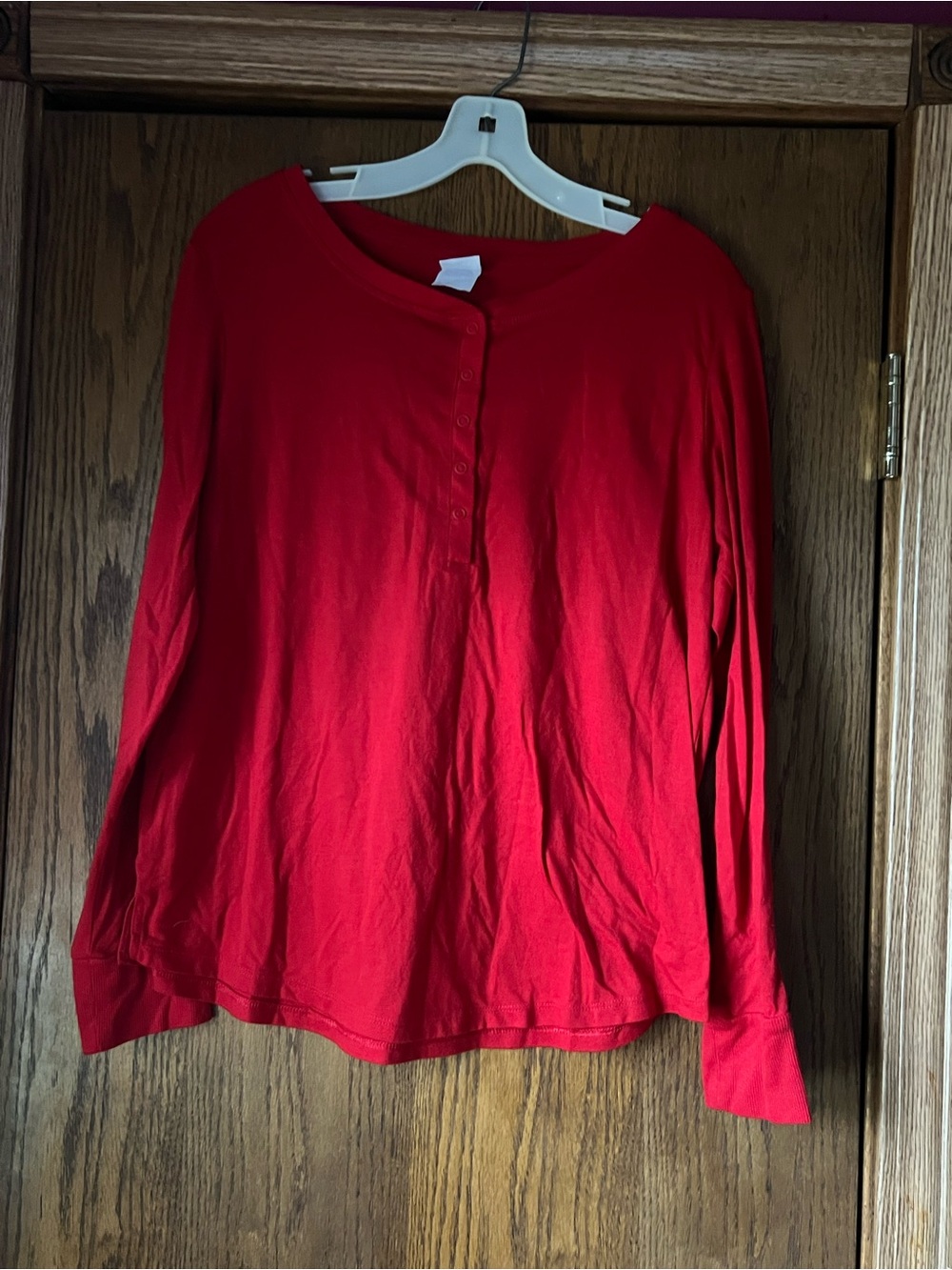 Women’s Red Long-Sleeve Henley Top Large